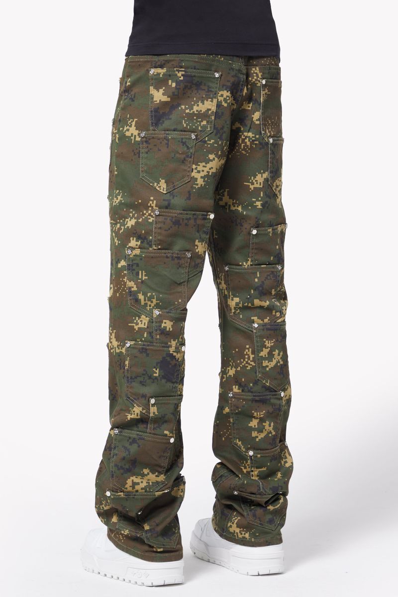 Camo Pockets Flared Denim