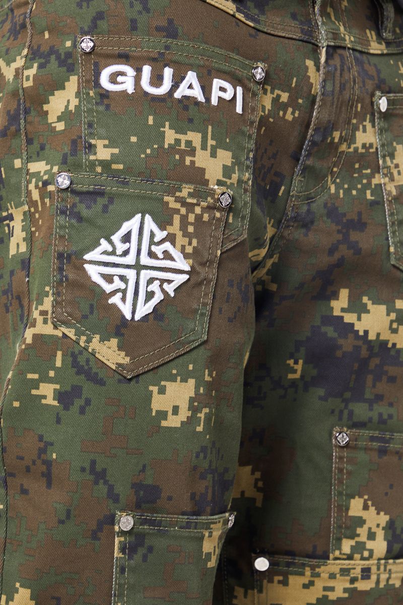 Camo Pockets Flared Denim
