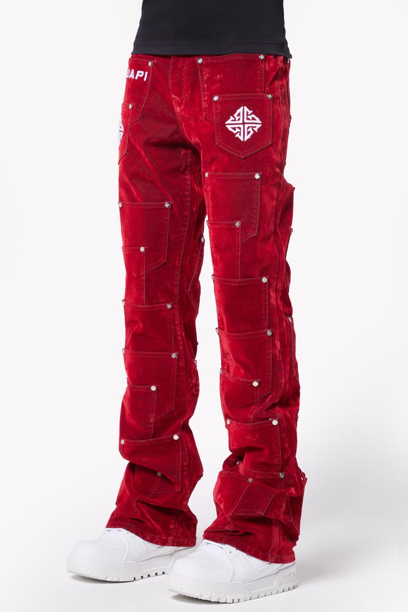 Velvet Red Pockets Flared Denim