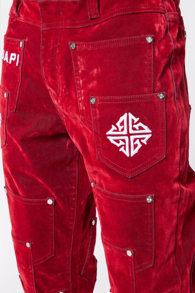 Velvet Red Pockets Flared Denim