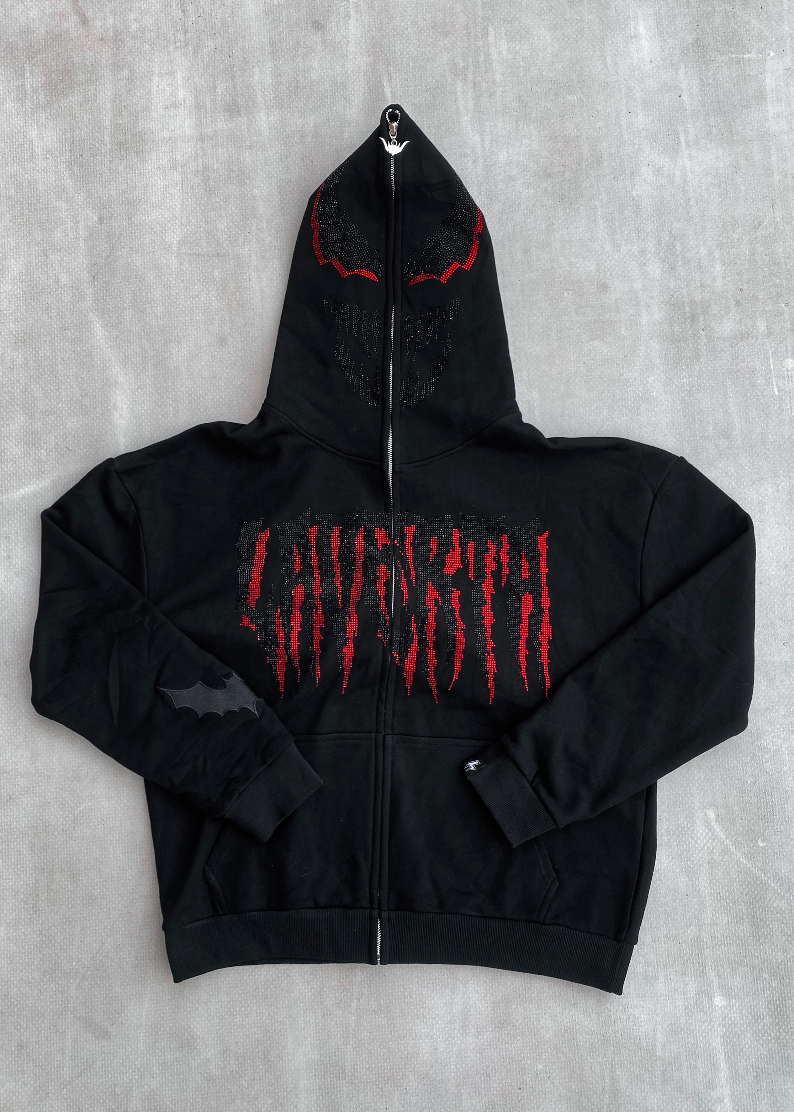 LAVERTA Black Rhinestones Full Zip Hoodie V1