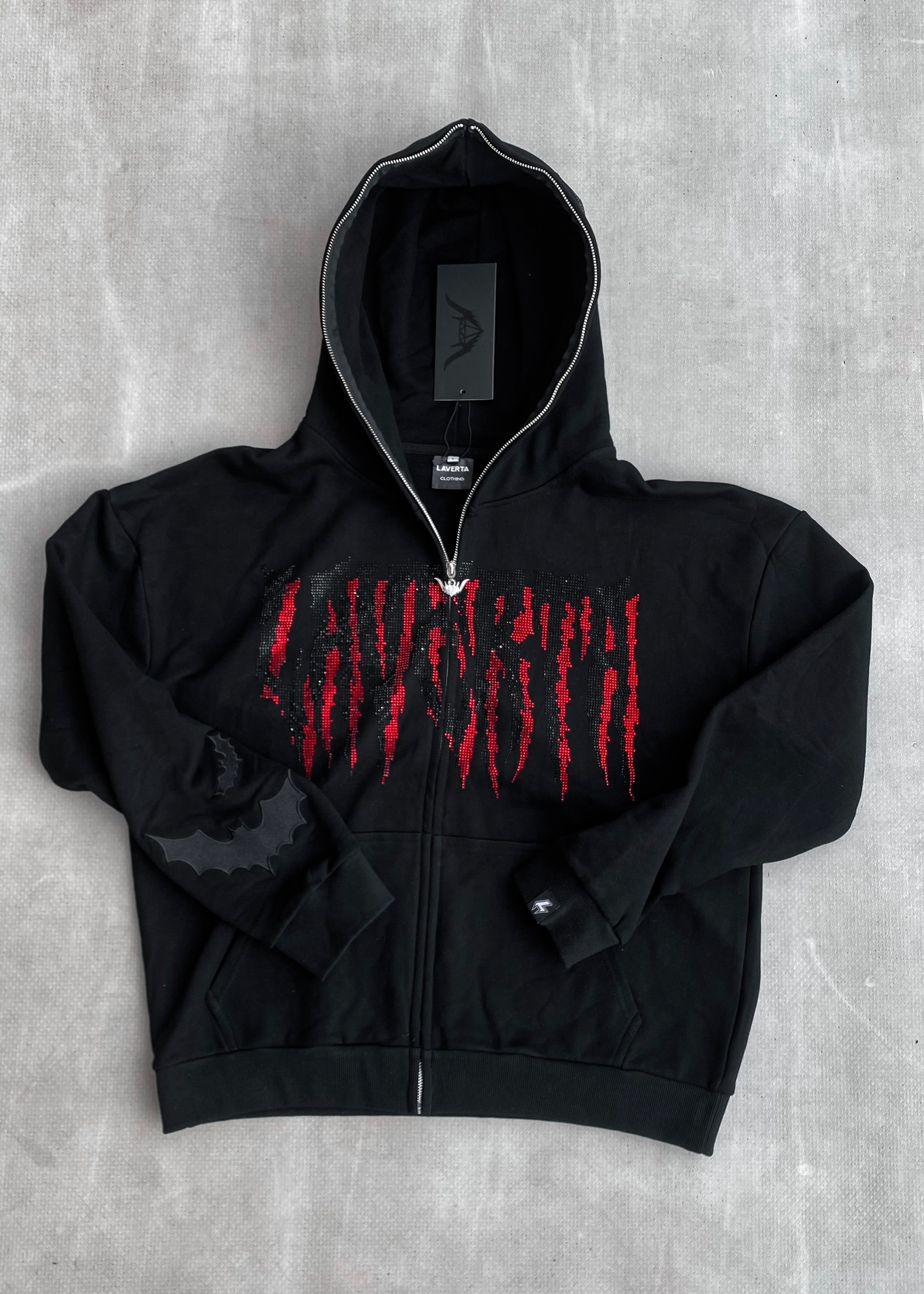 LAVERTA Black Rhinestones Full Zip Hoodie V1