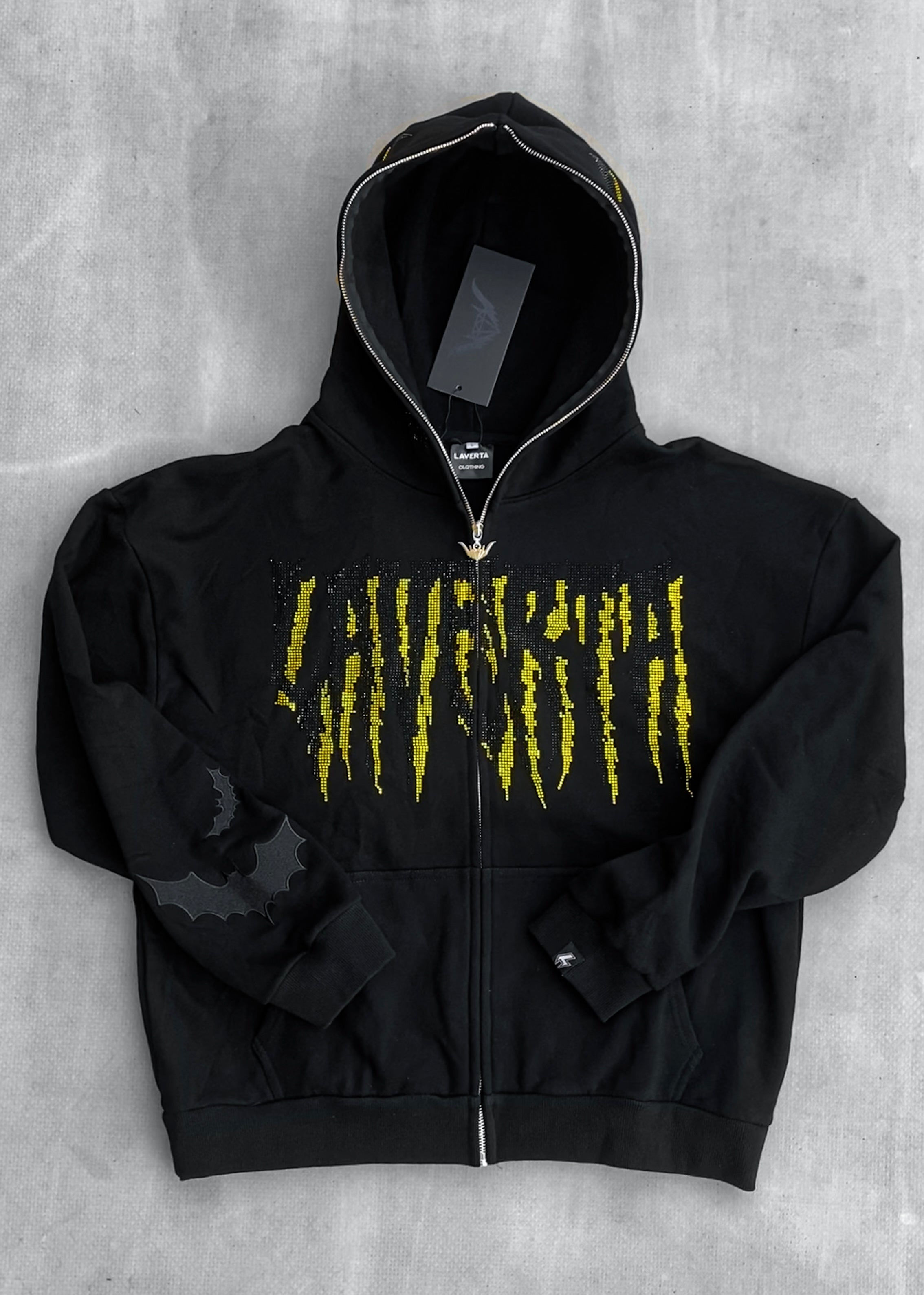 LAVERTA Black Rhinestones Full Zip Hoodie V4