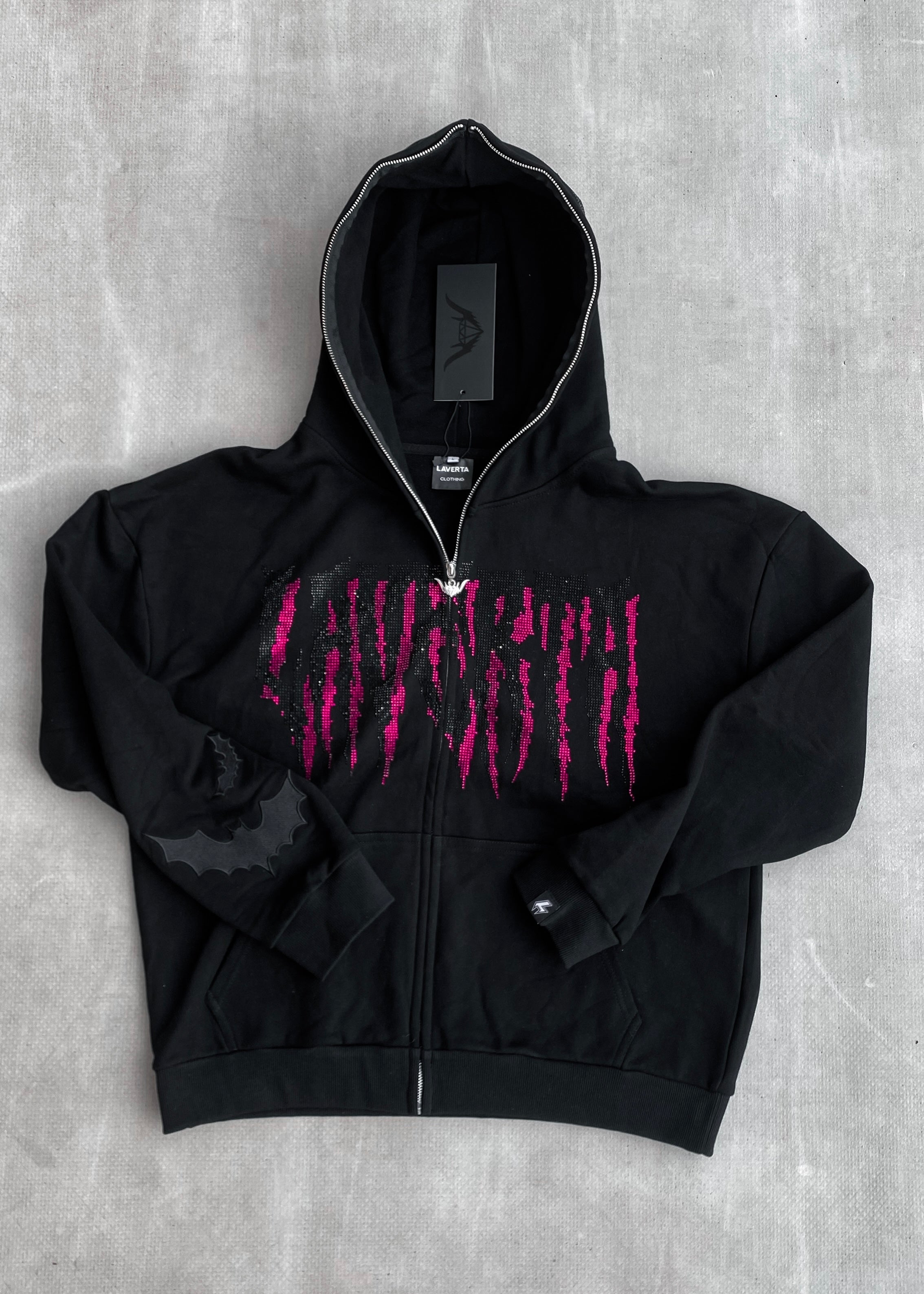 LAVERTA Black Rhinestones Full Zip Hoodie V2