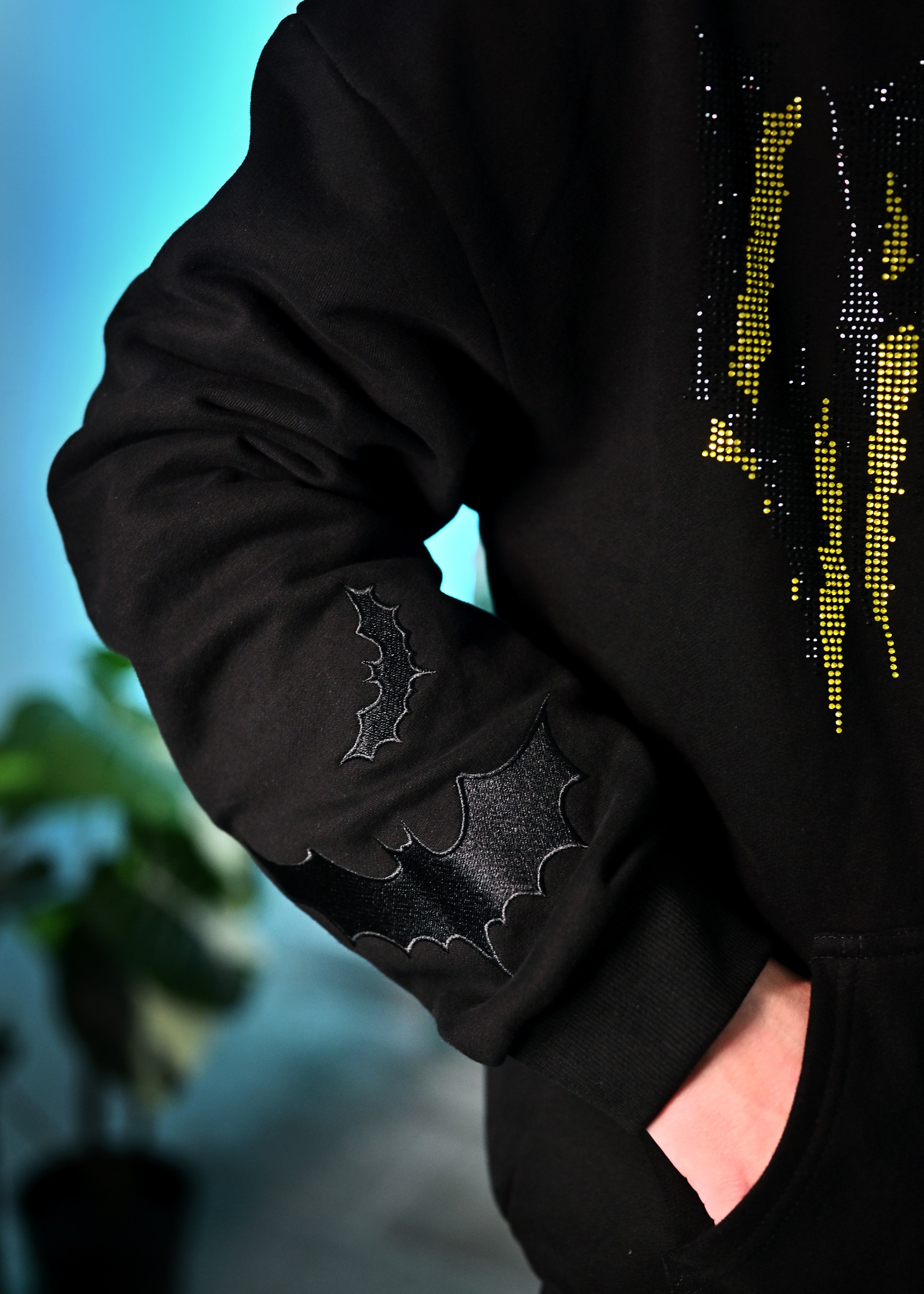 LAVERTA Black Rhinestones Full Zip Hoodie V4