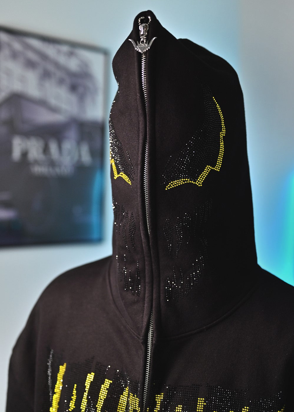 LAVERTA Black Rhinestones Full Zip Hoodie V4