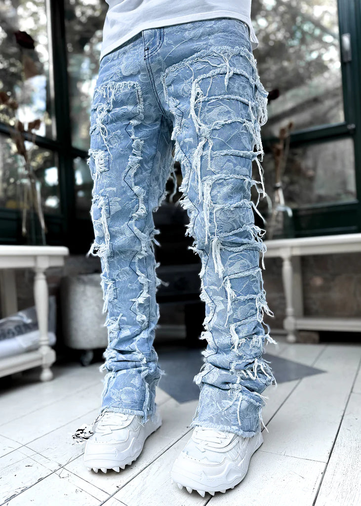GUAPI】Powder Blue Logo Stack Jeans. GUAPI】Powder Blue Logo Stack Jeans.