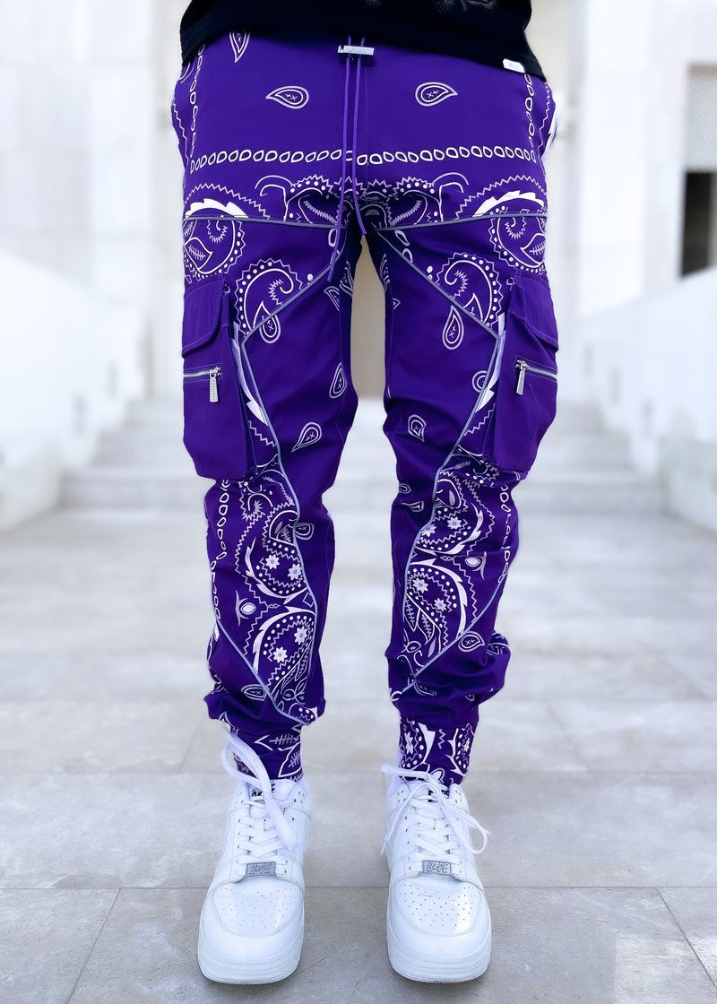 GUAPI Electric Purple Paisley Cargo Pants