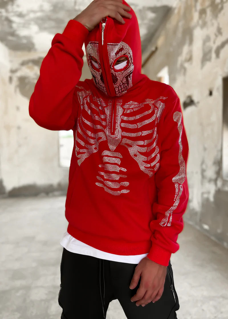 GUAPI Blood Red Skeleton Half Zip Hoodie