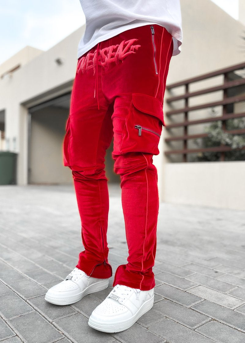 GUAPI Blood Red Overseaz Velour Track Pants