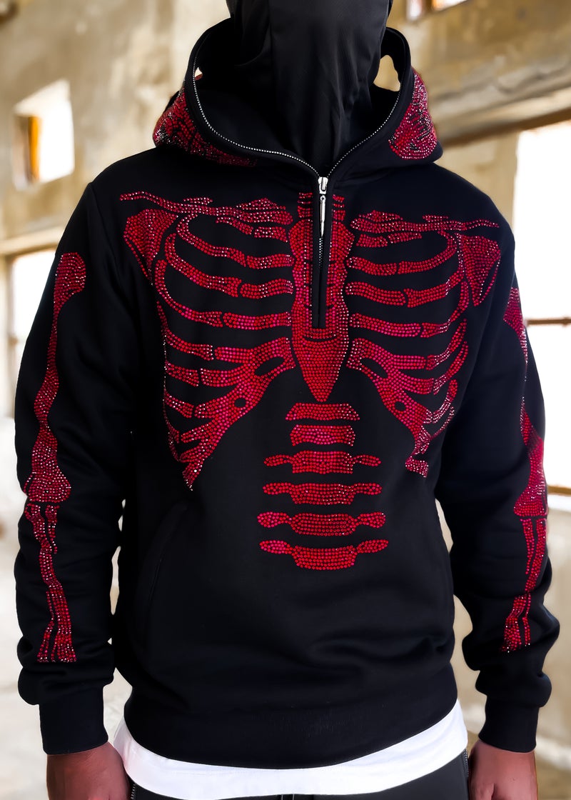 GUAPI Obsidian Black Skeleton Half Zip Hoodie V2