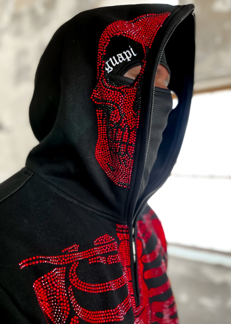 GUAPI Obsidian Black Skeleton Half Zip Hoodie V2