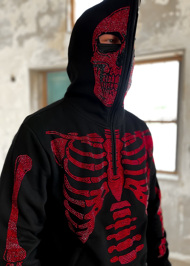 GUAPI Obsidian Black Skeleton Half Zip Hoodie V2